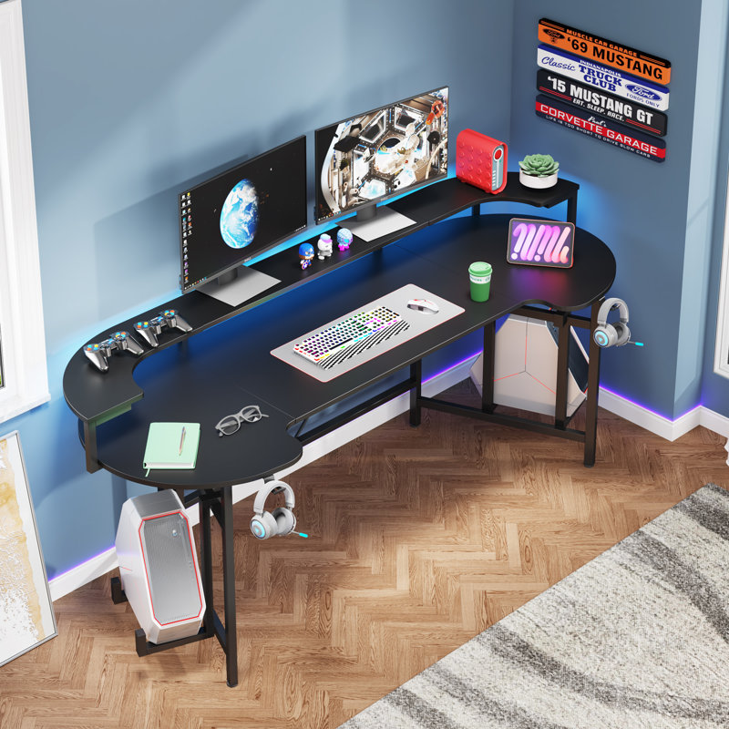 Inbox Zero Kussai Height Adjustable Curved Gaming Desk & Reviews